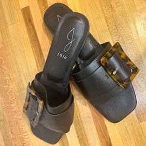 Joie Paige Big Tortuga Shell Buckle Flat Slide Sandals, Size